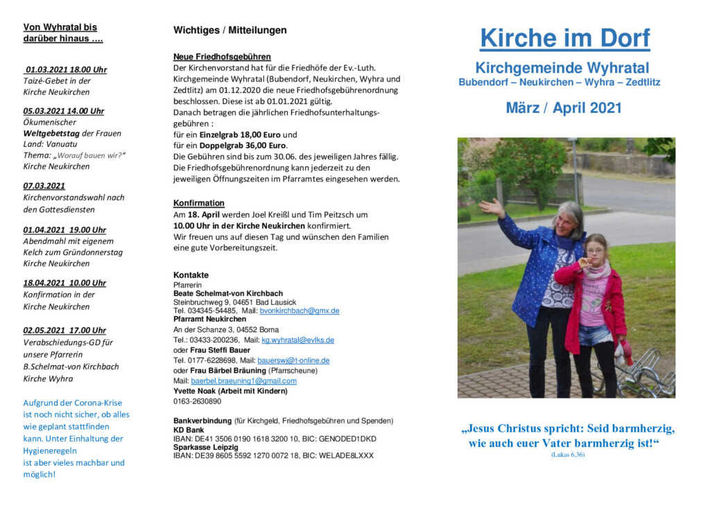 Kirchennachrichten – März–April 2021 – Titelseite