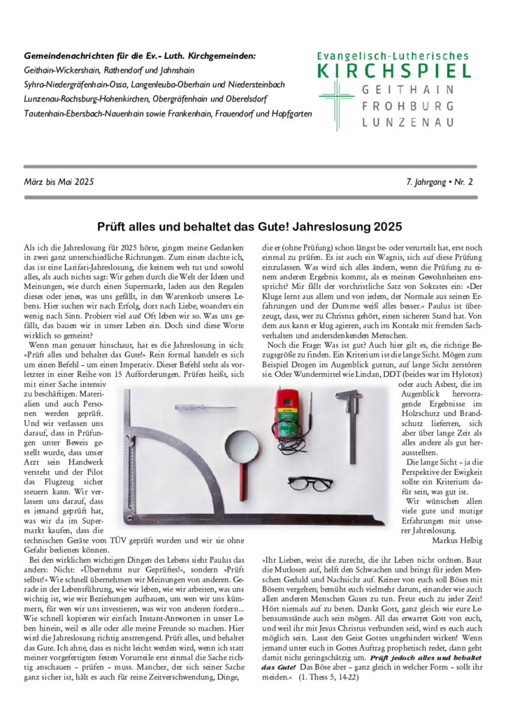 Gemeindebrief KSGFL – März–Mai 2025 – Titelseite