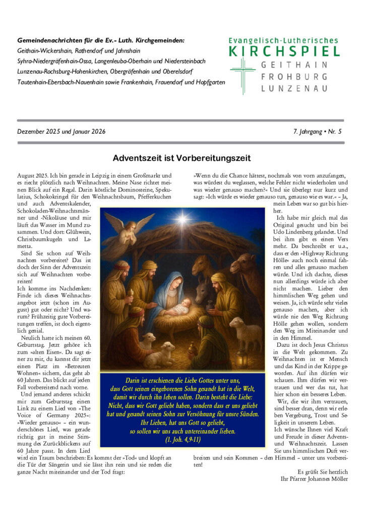 Gemeindebrief KSGFL – Dezember 2025 – Titelseite