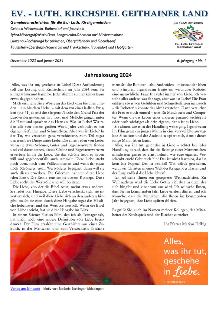 Gemeindebrief KSGL – Dezember 2023–Februar 2024 – Titelseite