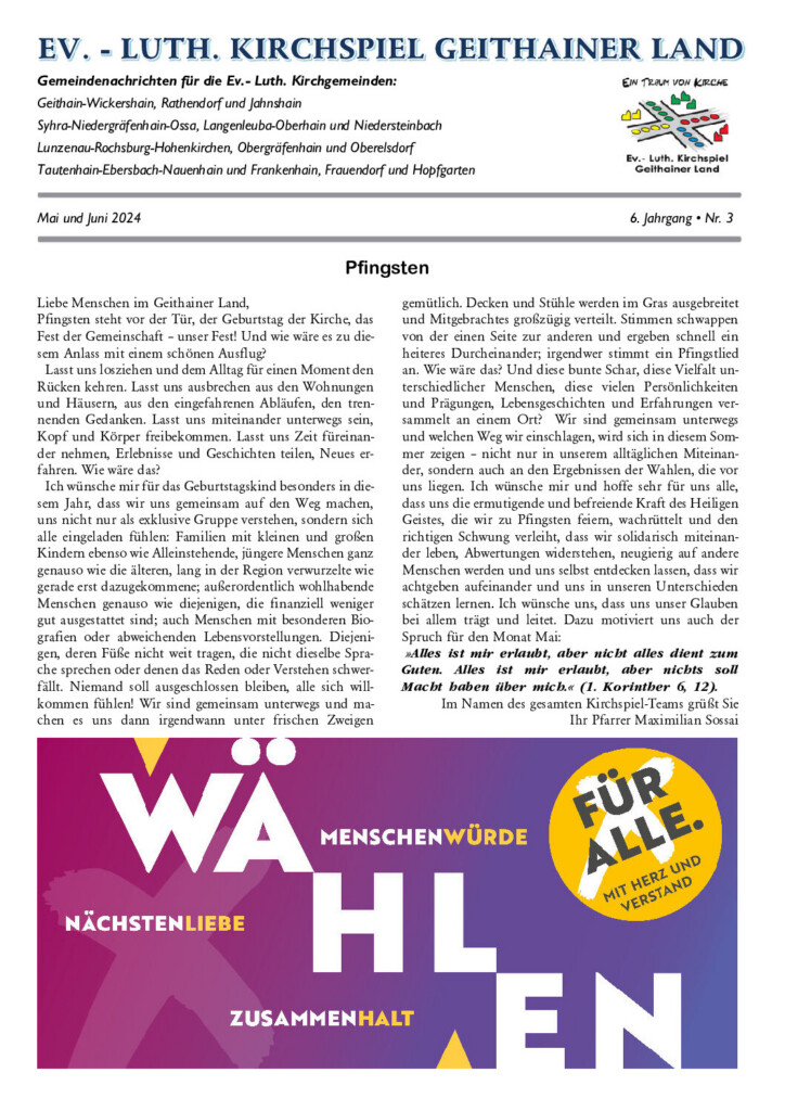 Gemeindebrief KSGL – Mai–Juni 2024 – Titelseite