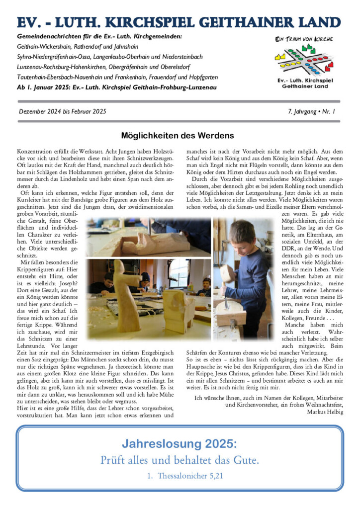 Gemeindebrief KSGL – Dezember 2024 – Titelseite