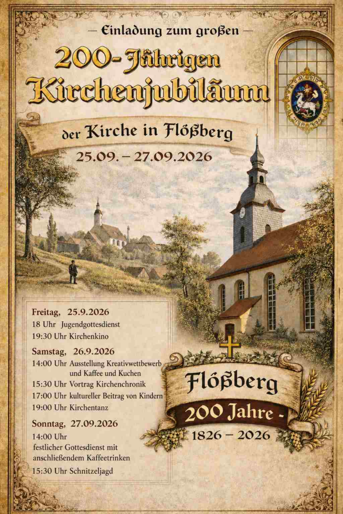 Einladung 200-jähriges Kirchenjubiläum Flößberg